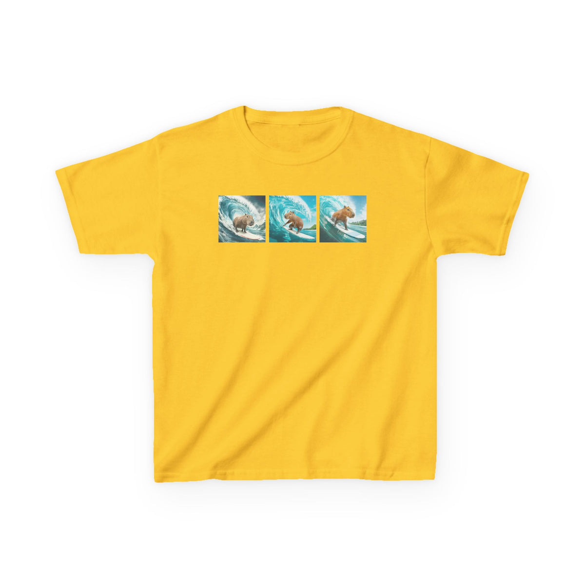 Kids Surfing Waves Tee — Triple Wave Surfboard Graphic Kids T‑Shirt