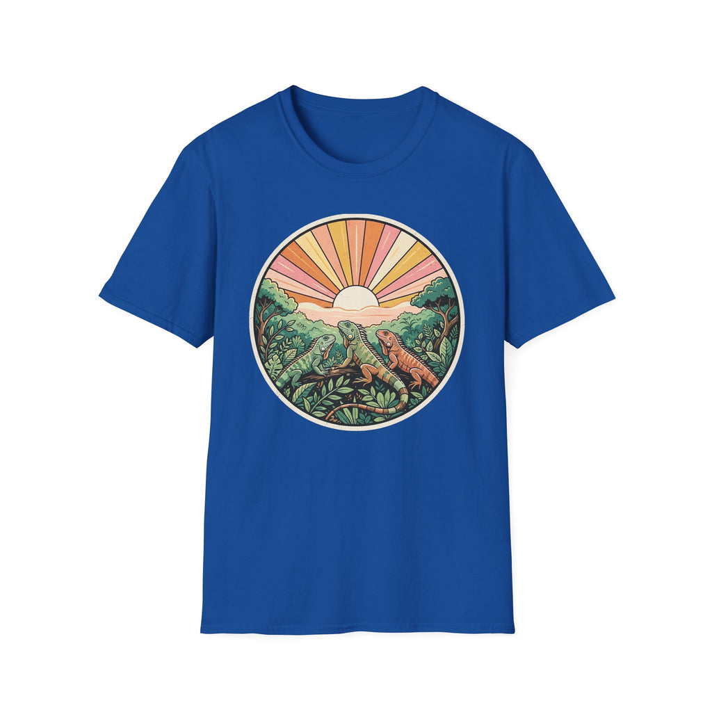 Sunrise Jungle T-Shirt — Retro Tropical Sunset Graphic Tee