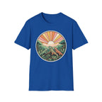 Sunrise Jungle T-Shirt — Retro Tropical Sunset Graphic Tee