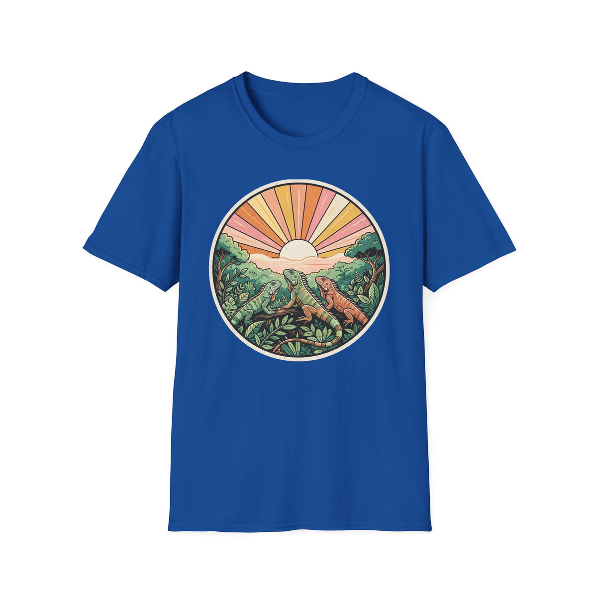 Sunrise Jungle T-Shirt — Retro Tropical Sunset Graphic Tee