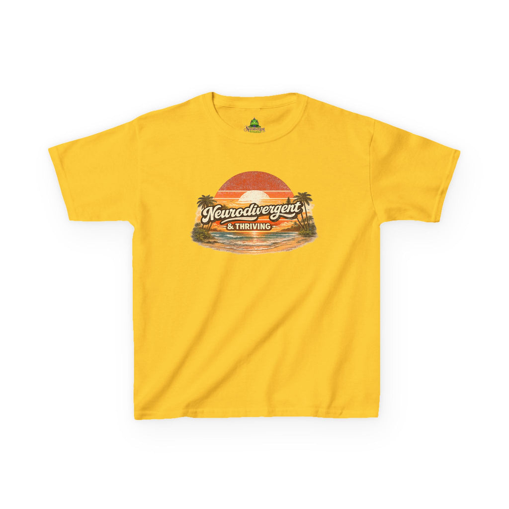 Kids T-Shirt — "Neurodivergent & Thriving" Retro Sunset Tee