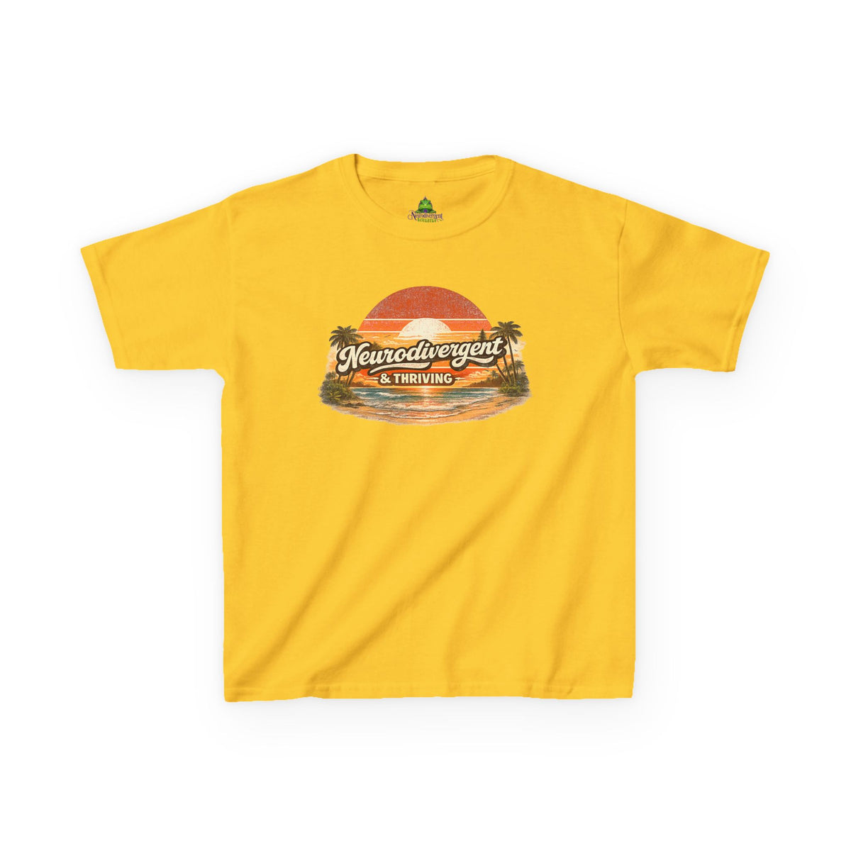 Kids T-Shirt — "Neurodivergent & Thriving" Retro Sunset Tee