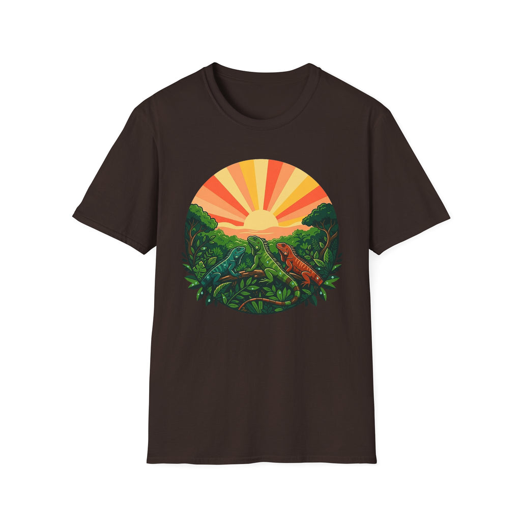 Sunrise Jungle T-Shirt — Tropical Iguana Sunset Graphic Tee