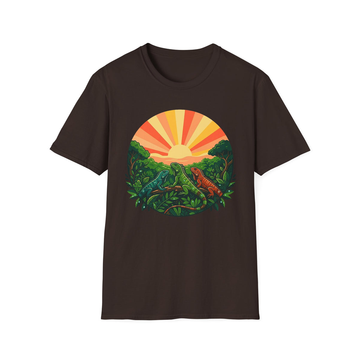 Sunrise Jungle T-Shirt — Tropical Iguana Sunset Graphic Tee