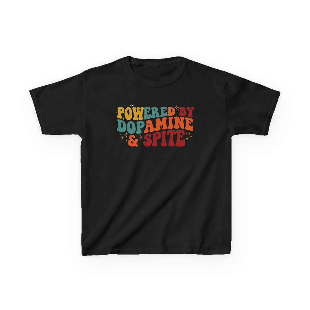 Kids T‑Shirt – "Powered by Dopamine & Spite" Retro Graphic Tee