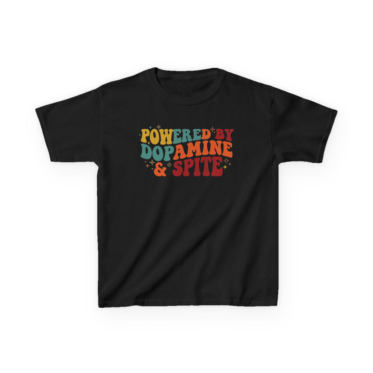 Kids T‑Shirt – "Powered by Dopamine & Spite" Retro Graphic Tee