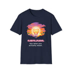 Clarity Please T-Shirt — Retro Sunset Lightbulb "Say What You Actually Mean" Graphic Tee