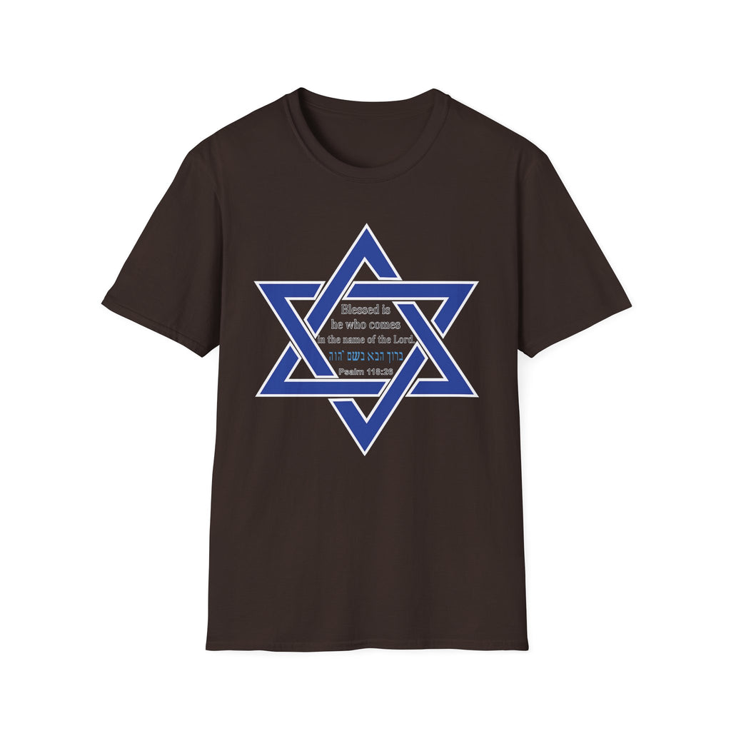 Star of David T-Shirt — "Blessed is he who comes in the name of the Lord" Religious Jewish Tee