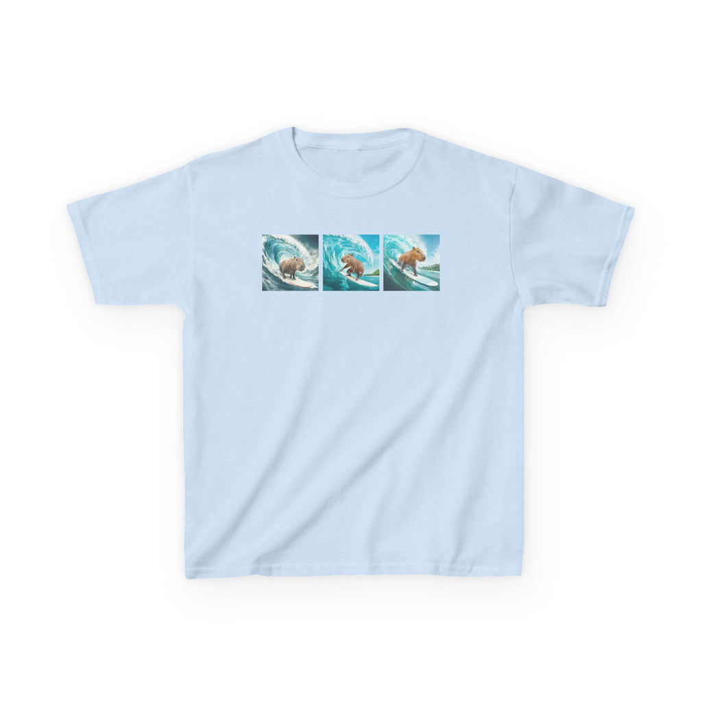 Kids Surfing Waves Tee — Triple Wave Surfboard Graphic Kids T‑Shirt