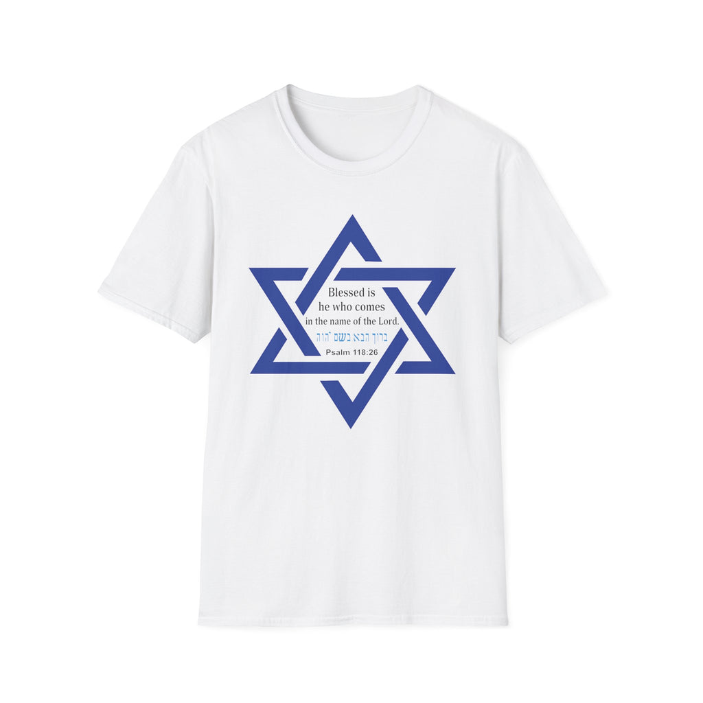 Star of David T-Shirt — "Blessed is he who comes in the name of the Lord" Hebrew Christian Jewish Faith Tee