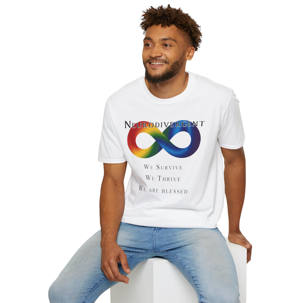 Neurodivergent Infinity T-Shirt — "We Survive, We Thrive, We Are Blessed" Pride Tee