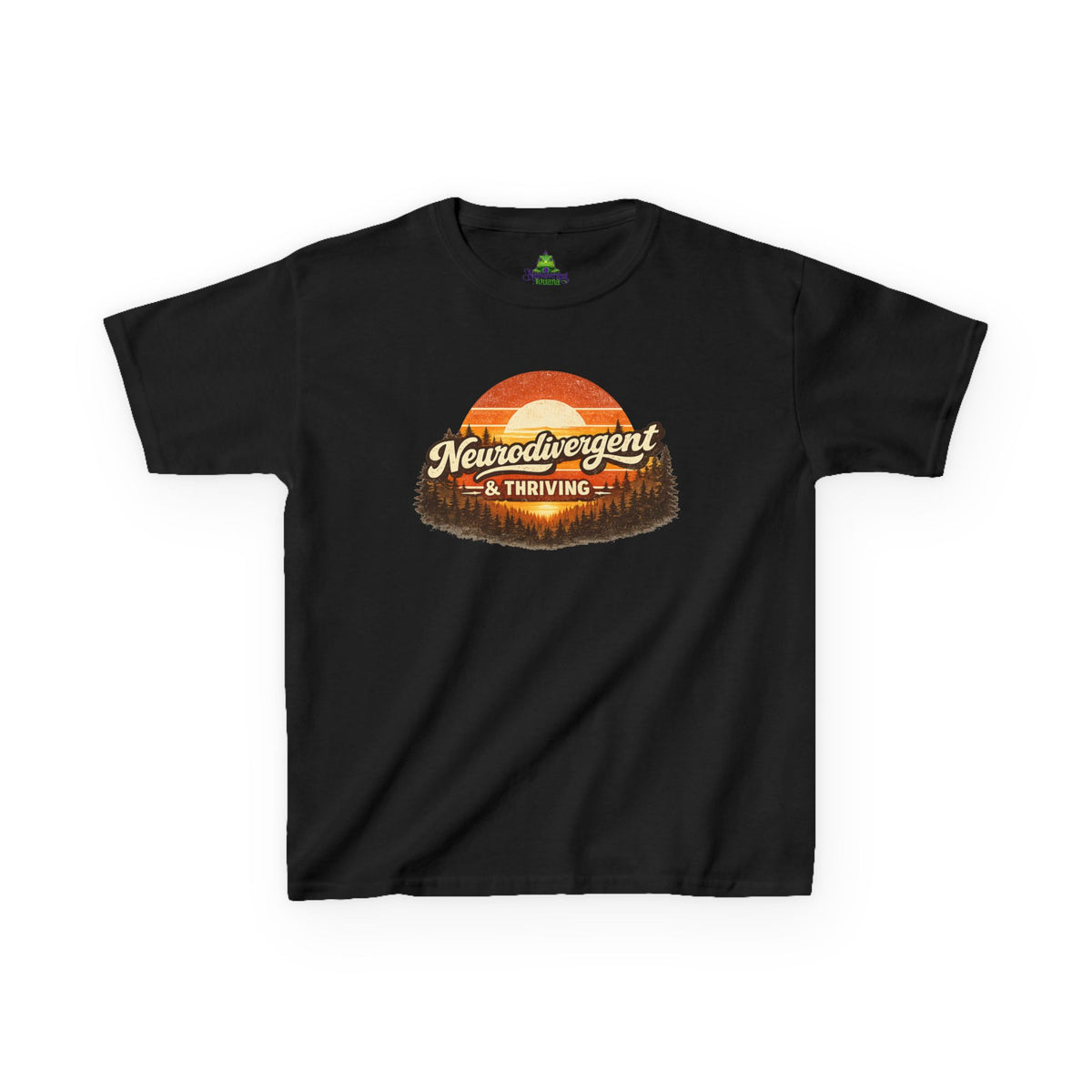 Kids T-Shirt — "Neurodivergent & Thriving" Retro Sunset Design
