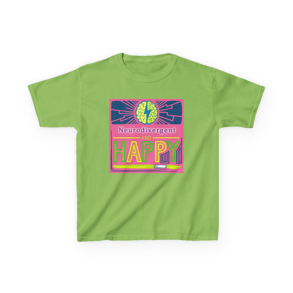 Neurodivergent and Happy Kids Tee — Bright Retro Pride Shirt