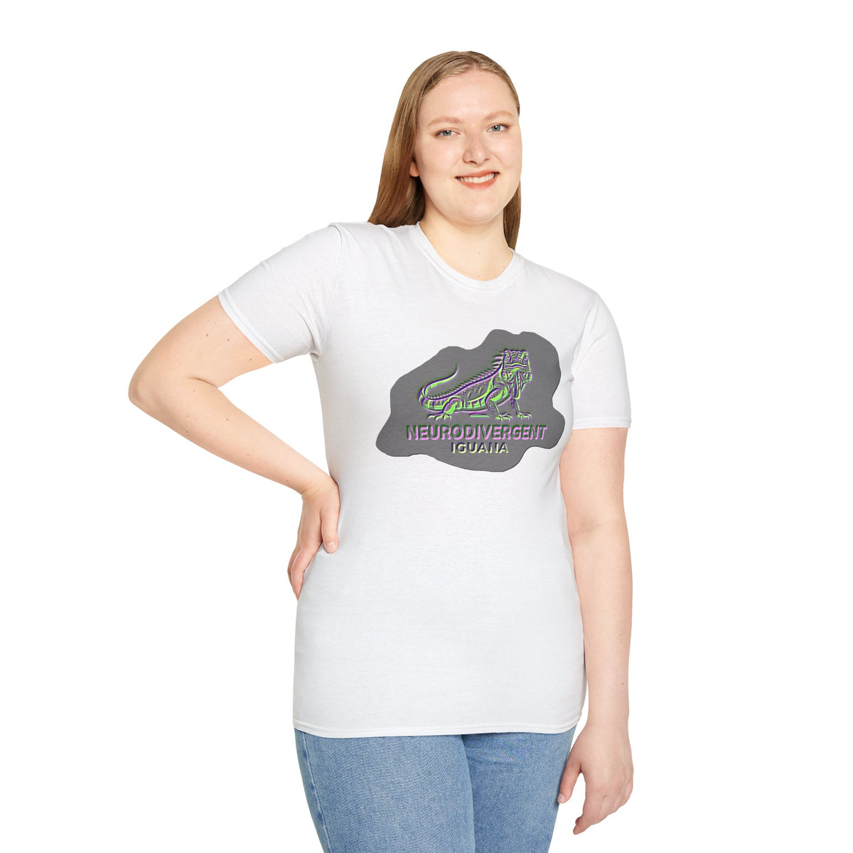 Neurodivergent Iguana Graphic T‑Shirt — Pride-Lit Earthtone Design
