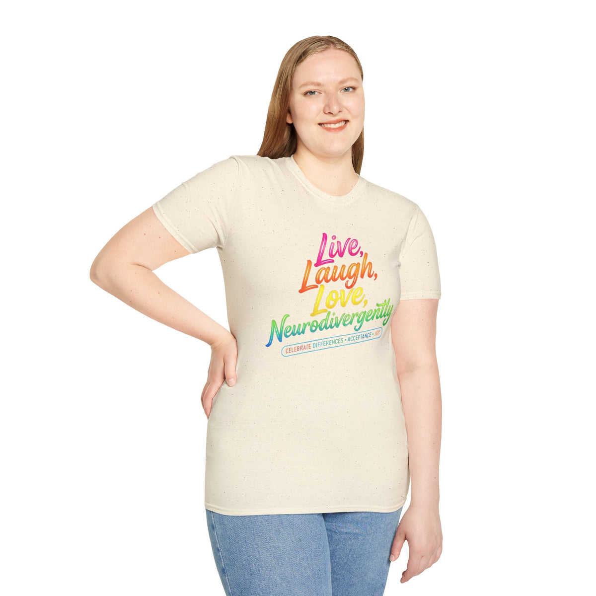 Neurodivergent Pride T-Shirt — “Live, Laugh, Love, Neurodivergently” Rainbow Tee