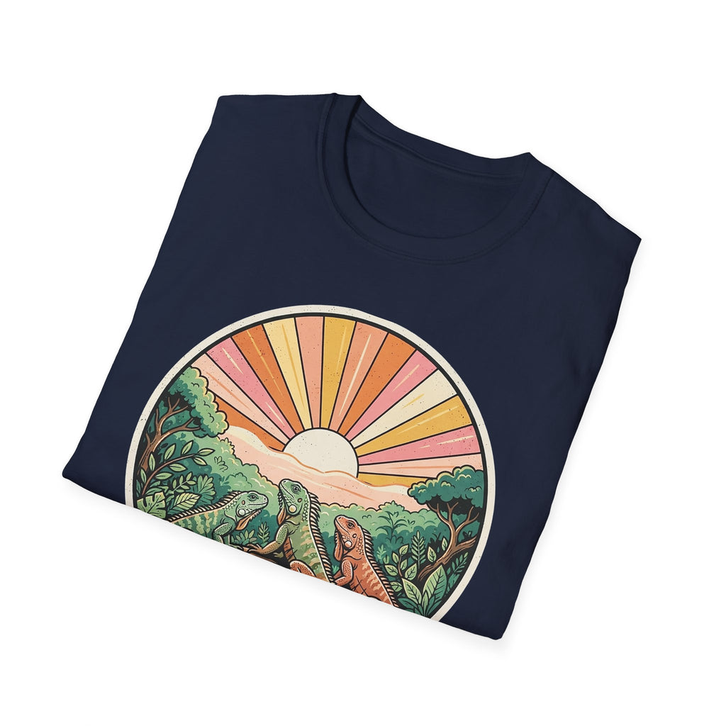 Sunrise Jungle T-Shirt — Retro Tropical Sunset Graphic Tee