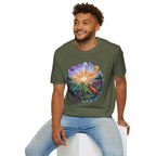 Sunrise Iguanas T-Shirt — Colorful Mountain Sunrise with Forest Trail