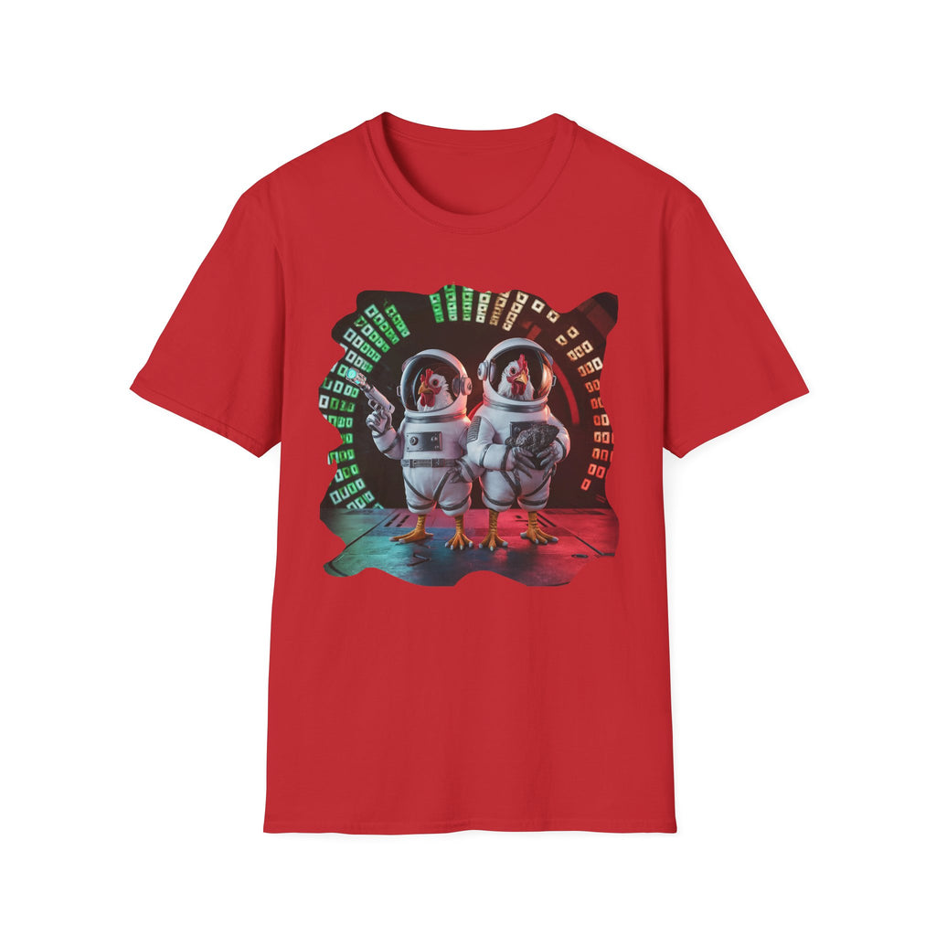 Astronaut Chickens Graphic Tee — Retro Space Vet Tech Chickens T‑Shirt