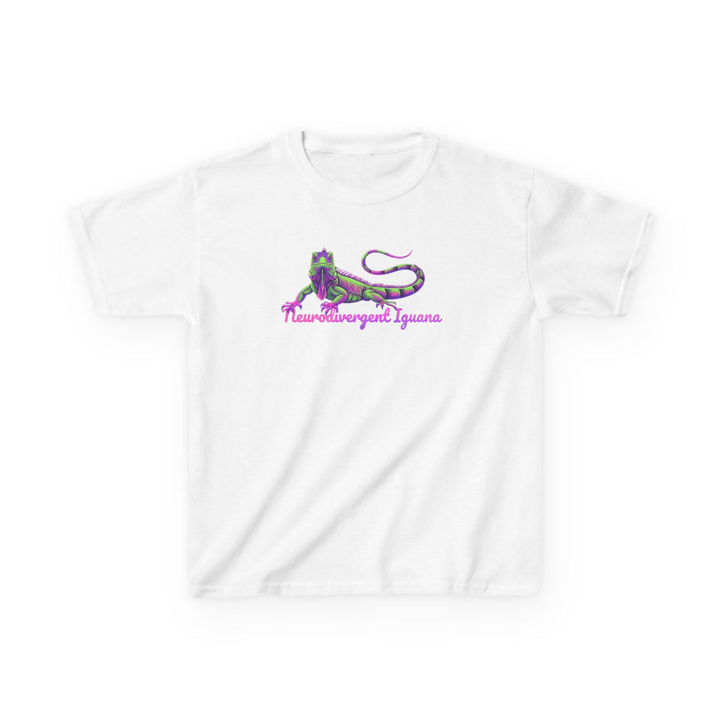 Kids Tee — Neon Green & Purple Iguana Graphic “Fluorescent Iguana”