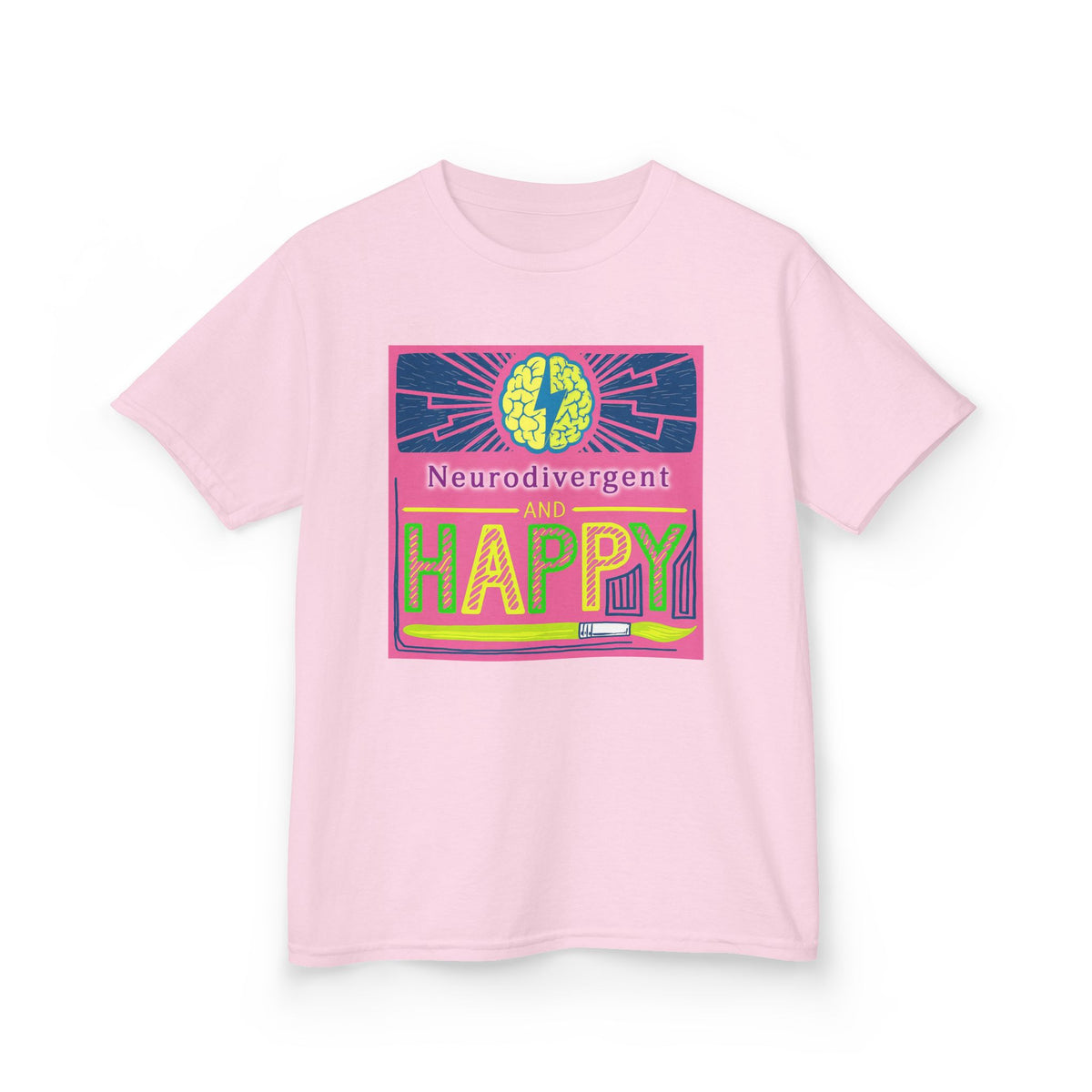 Neurodivergent and Happy Kids Tee — Bright Retro Pride Shirt