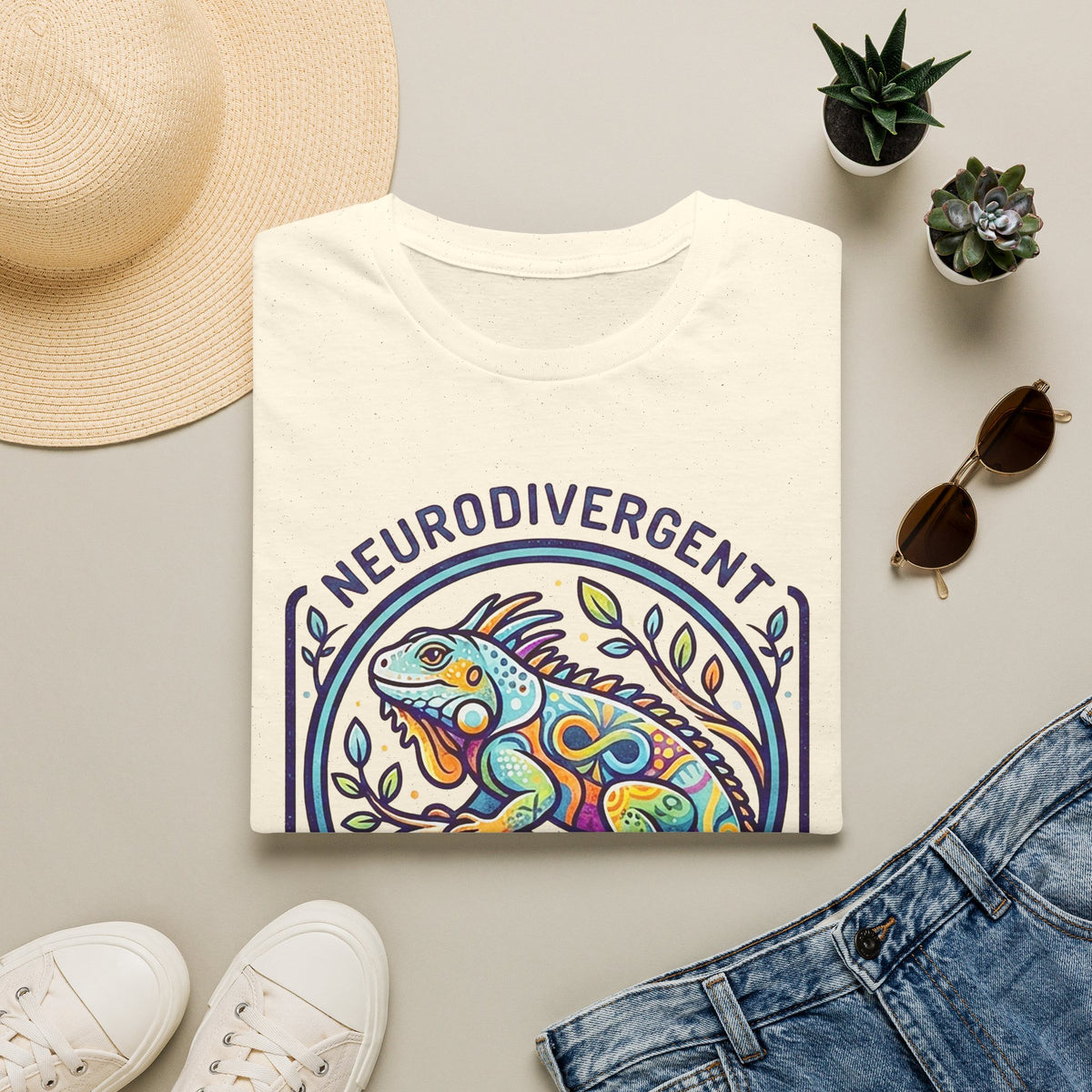 Neurodivergent Iguana T-Shirt — Colorful Pride Design for Neurodiversity Awareness