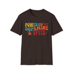 Graphic Tee — "Powered by Dopamine & Spite" Retro Colorful Quote Shirt