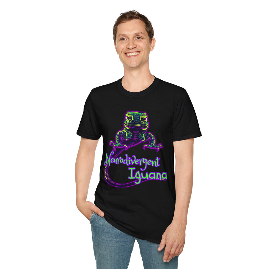 Neurodivergent Iguana T‑Shirt — Neon Lizard Pride Tee