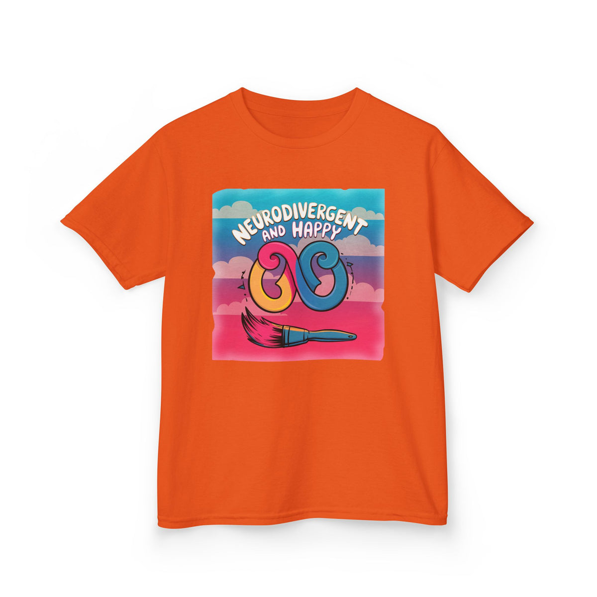Kids Tee — "Neurodivergent and Happy" Colorful Art Brush Design