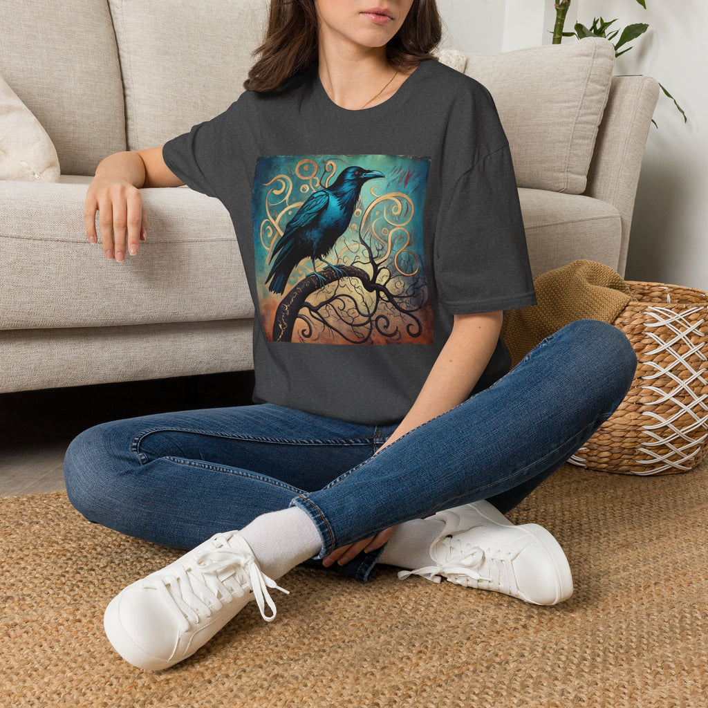 Raven Art T‑Shirt — Mystical Blue Crow Illustration Tee