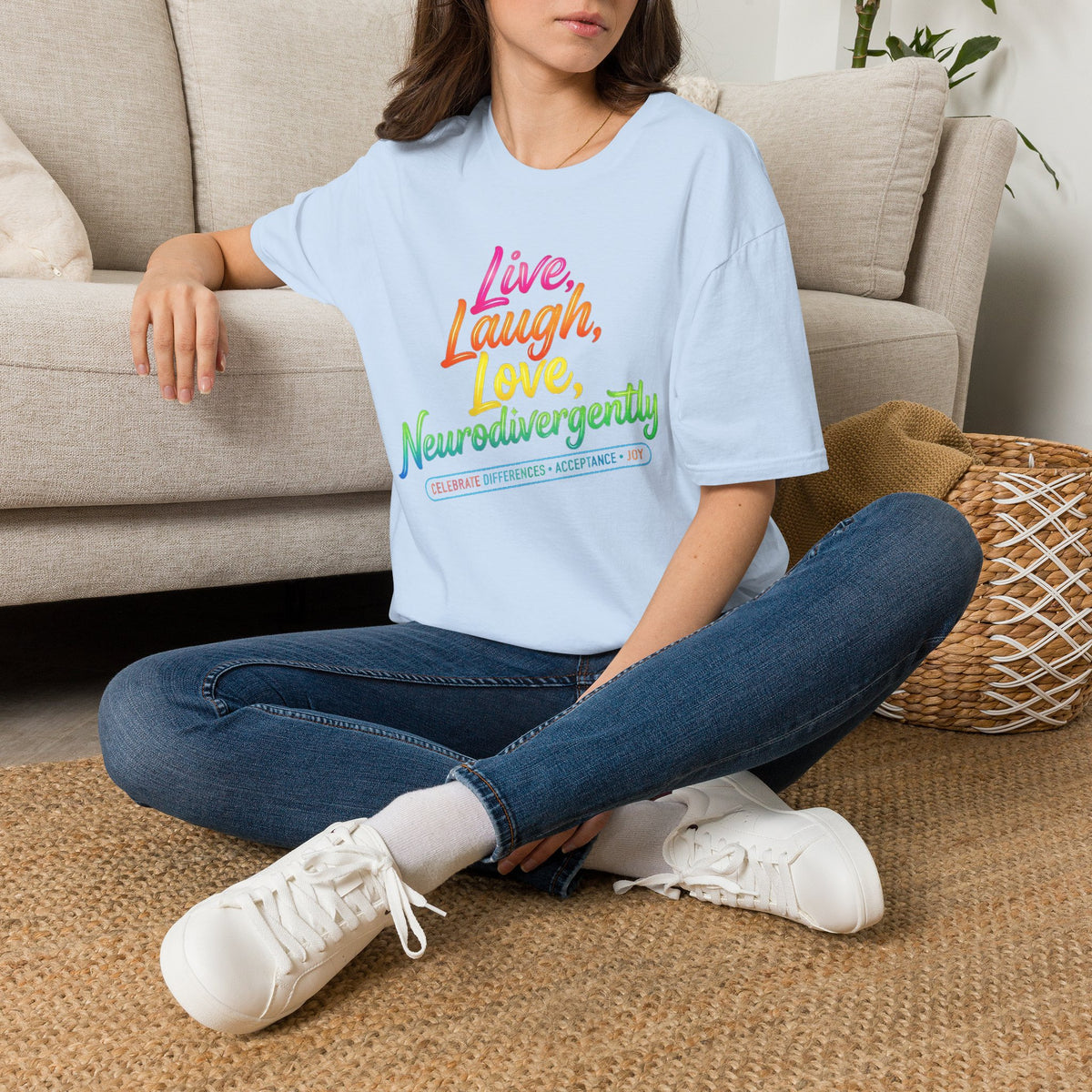 Neurodivergent Pride T-Shirt — “Live, Laugh, Love, Neurodivergently” Rainbow Tee