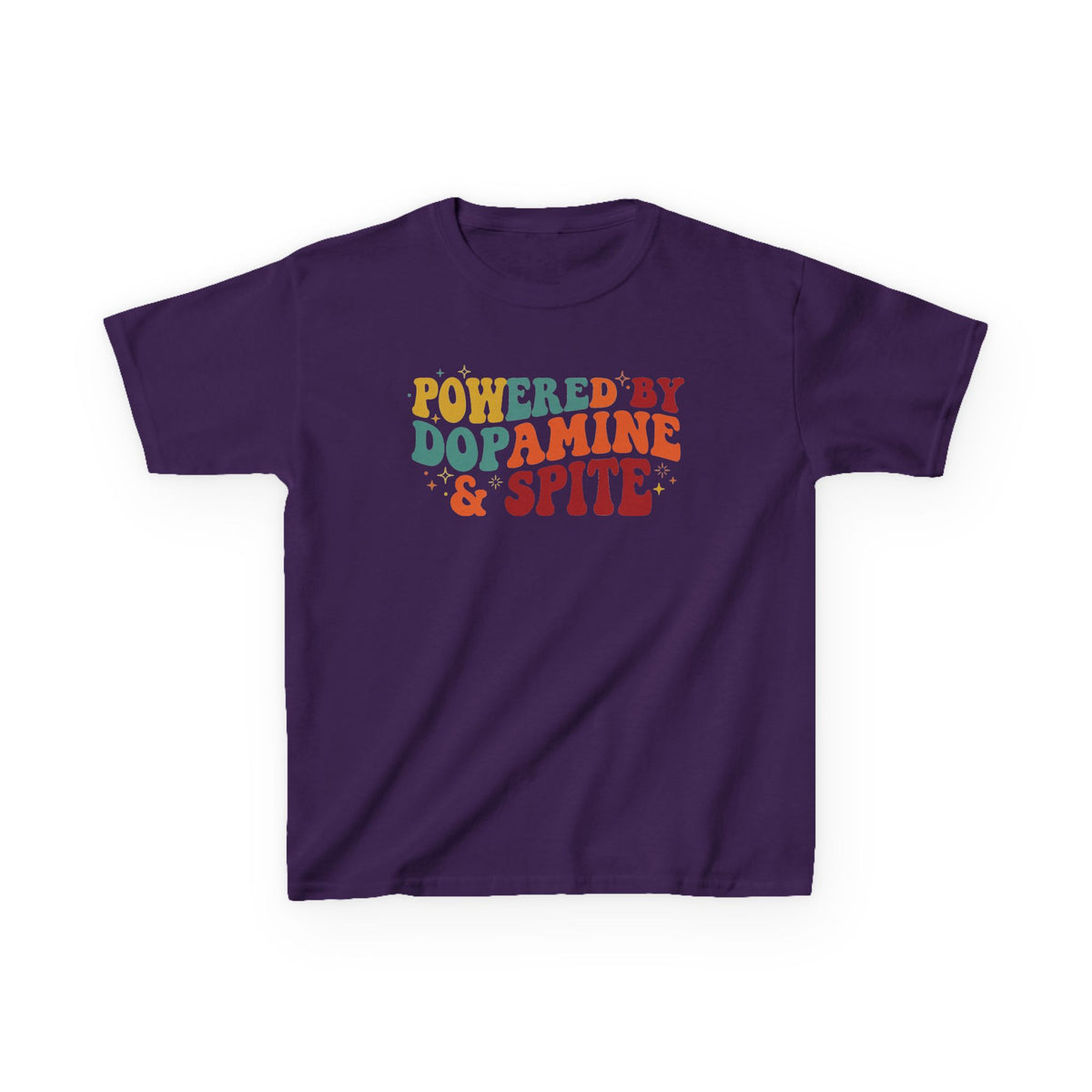 Kids T‑Shirt – "Powered by Dopamine & Spite" Retro Graphic Tee