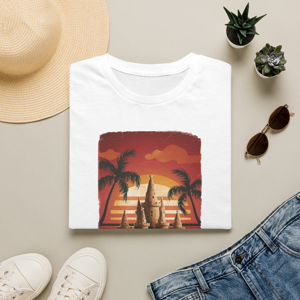 Sand Life T-Shirt — Retro Sunset Palm Beach Sandcastle Tee