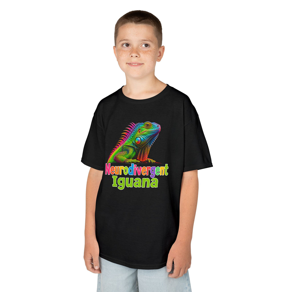 Kids T‑Shirt — Colorful "Neurodivergent Iguana" Graphic Tee