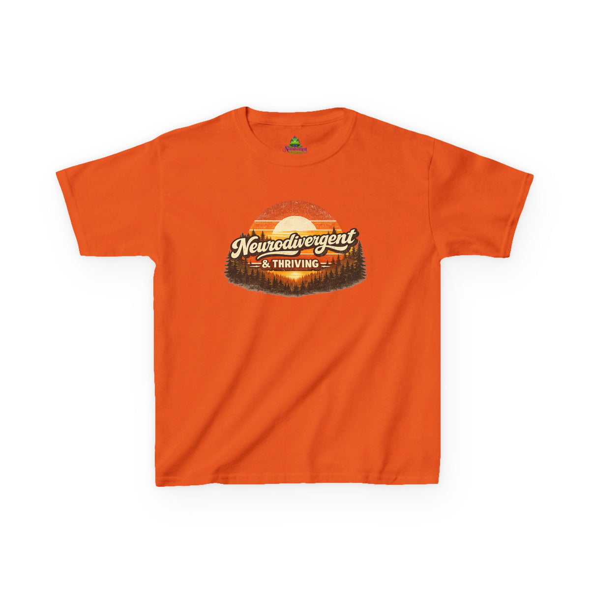 Kids T-Shirt — "Neurodivergent & Thriving" Retro Sunset Design