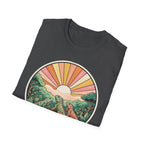 Sunrise Jungle T-Shirt — Retro Tropical Sunset Graphic Tee