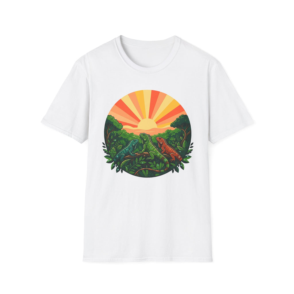 Sunrise Jungle T-Shirt — Tropical Iguana Sunset Graphic Tee