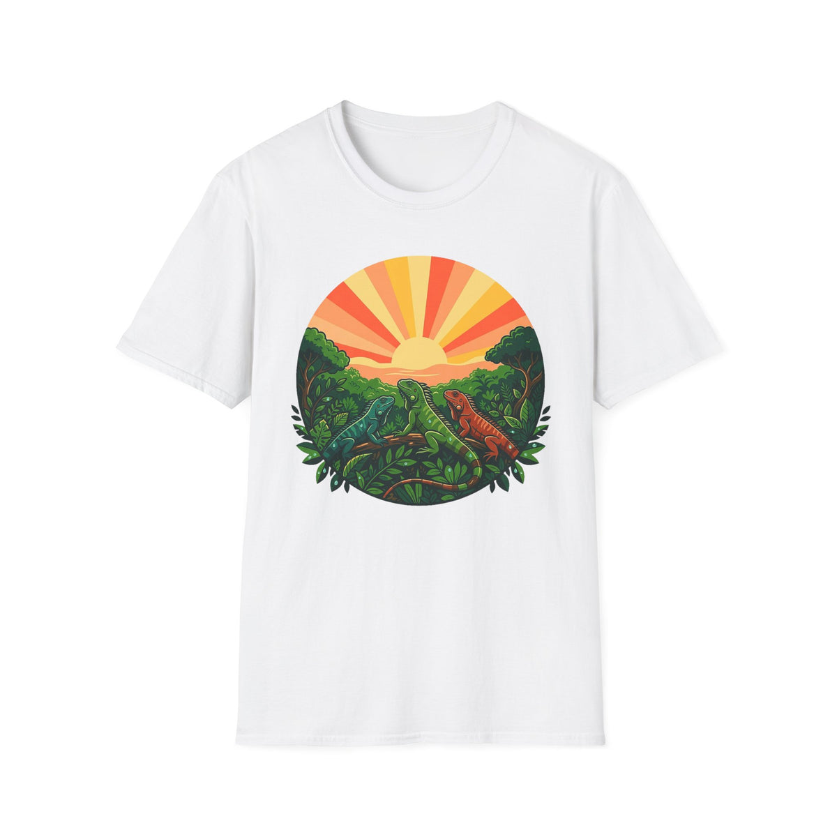 Sunrise Jungle T-Shirt — Tropical Iguana Sunset Graphic Tee