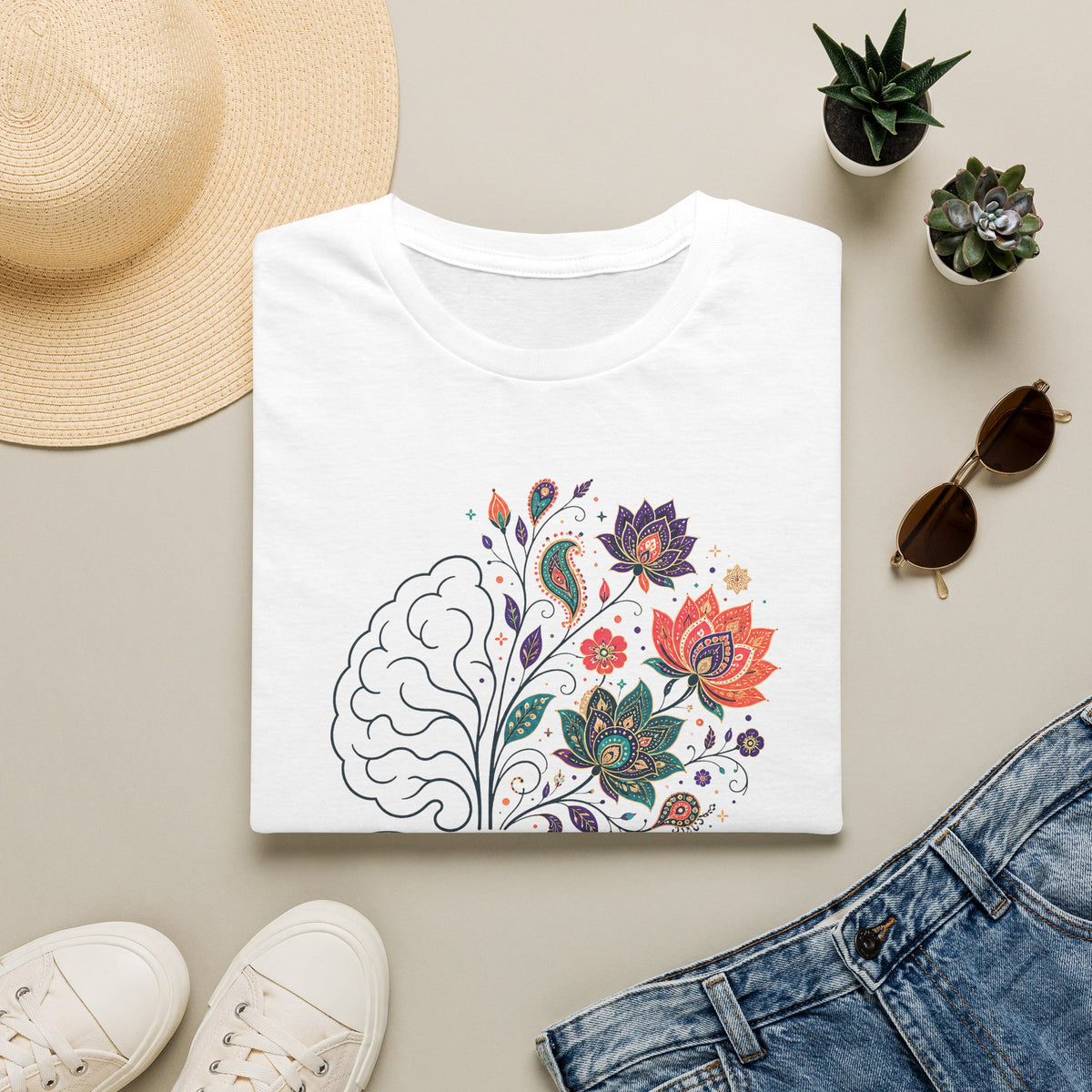 T-Shirt — 'Different Not Less' Floral Brain Awareness Tee