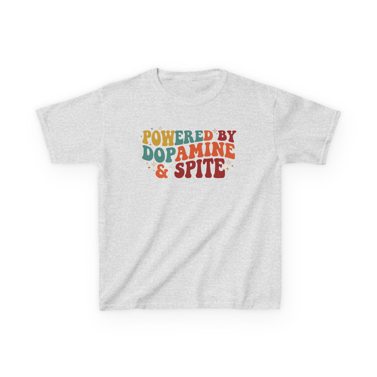 Kids T‑Shirt – "Powered by Dopamine & Spite" Retro Graphic Tee