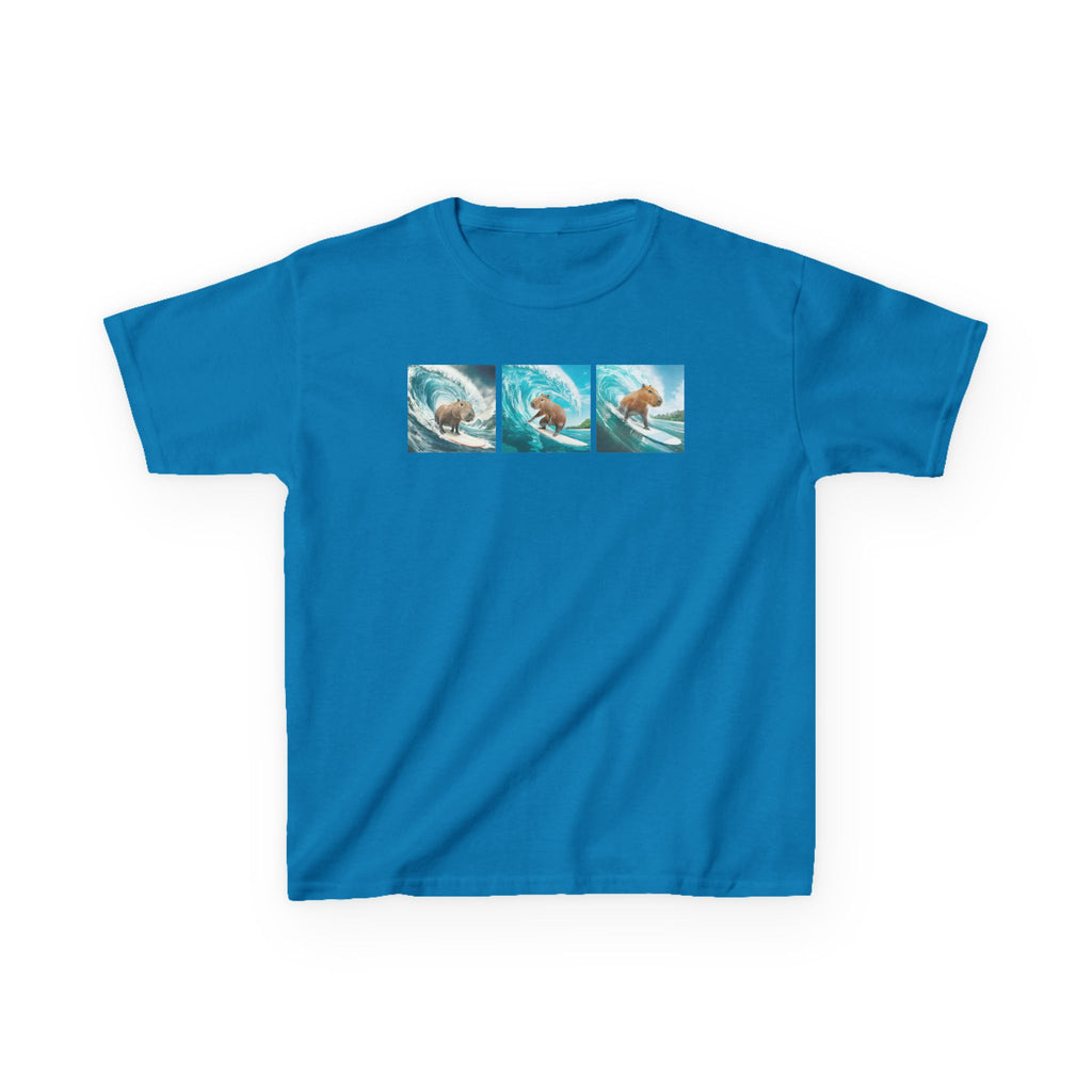 Kids Surfing Waves Tee — Triple Wave Surfboard Graphic Kids T‑Shirt