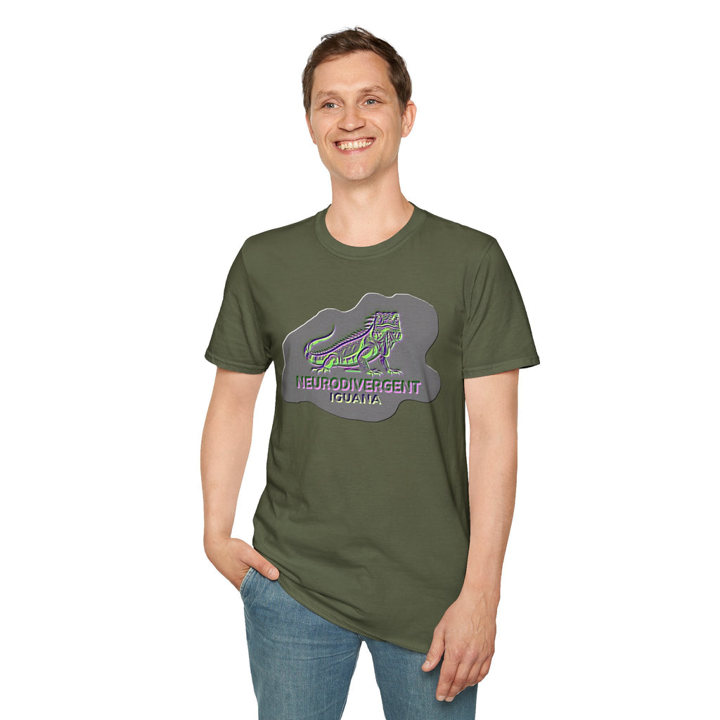 Neurodivergent Iguana Graphic T‑Shirt — Pride-Lit Earthtone Design