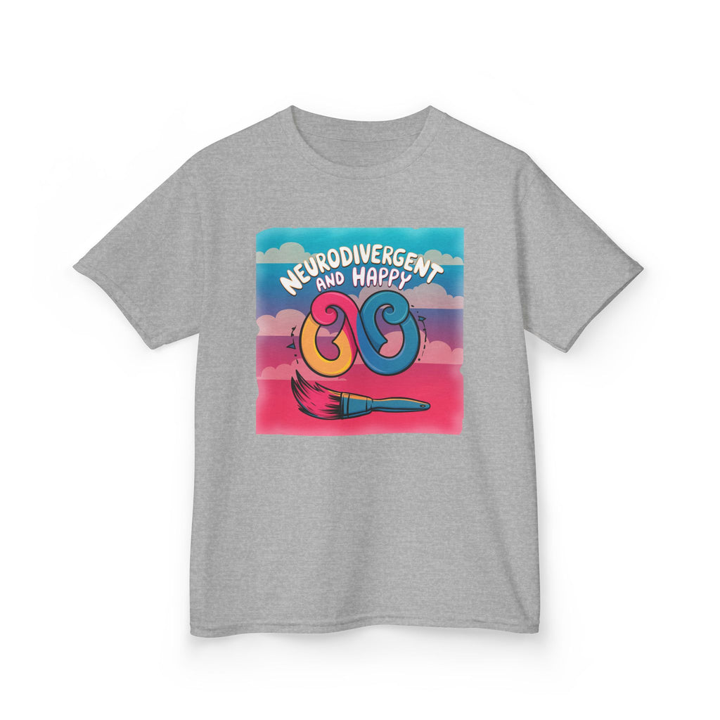 Kids Tee — "Neurodivergent and Happy" Colorful Art Brush Design