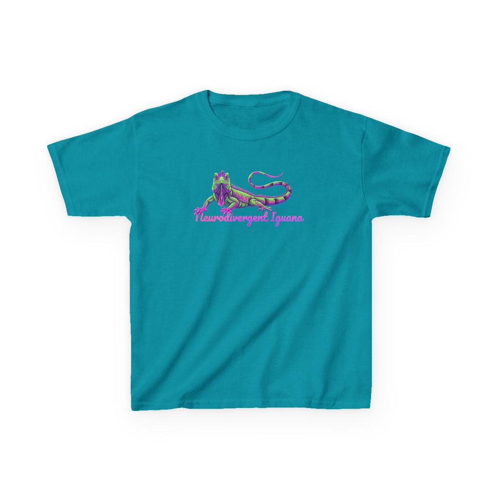 Kids Tee — Neon Green & Purple Iguana Graphic “Fluorescent Iguana”