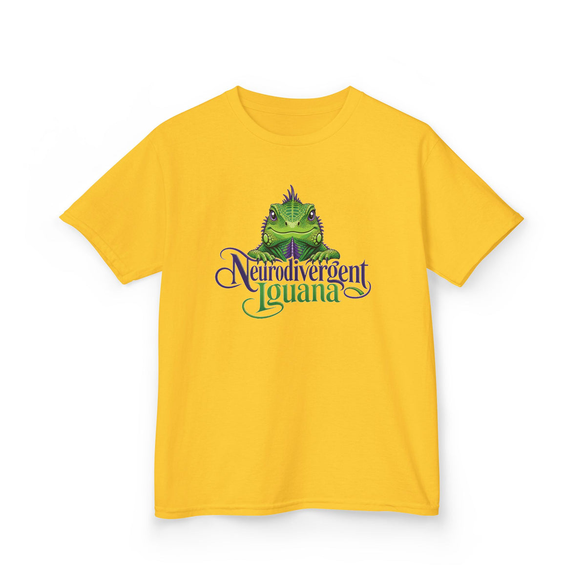 Kids T‑Shirt — “Neurodivergent Iguana” Cute Green Lizard Graphic Tee for Autism Pride & Awareness