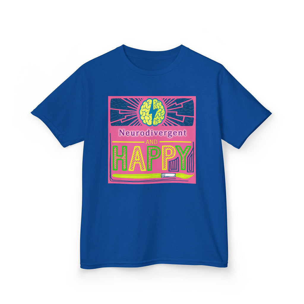 Neurodivergent and Happy Kids Tee — Bright Retro Pride Shirt