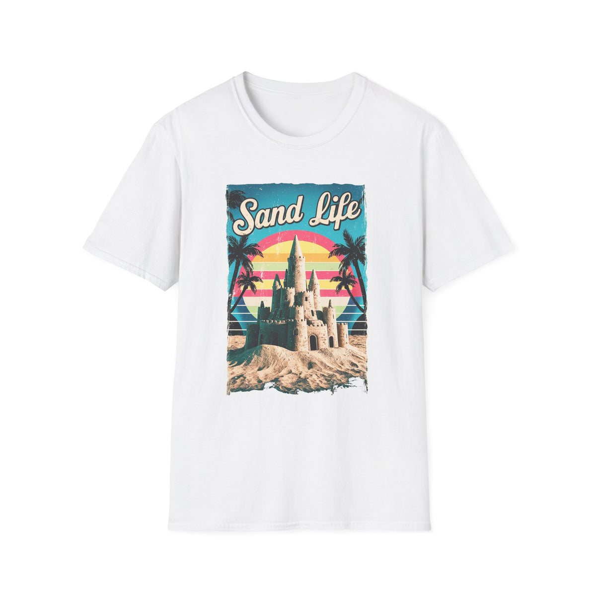 Sand Life Vintage Beach T-Shirt — Retro Sunset Sandcastle Graphic