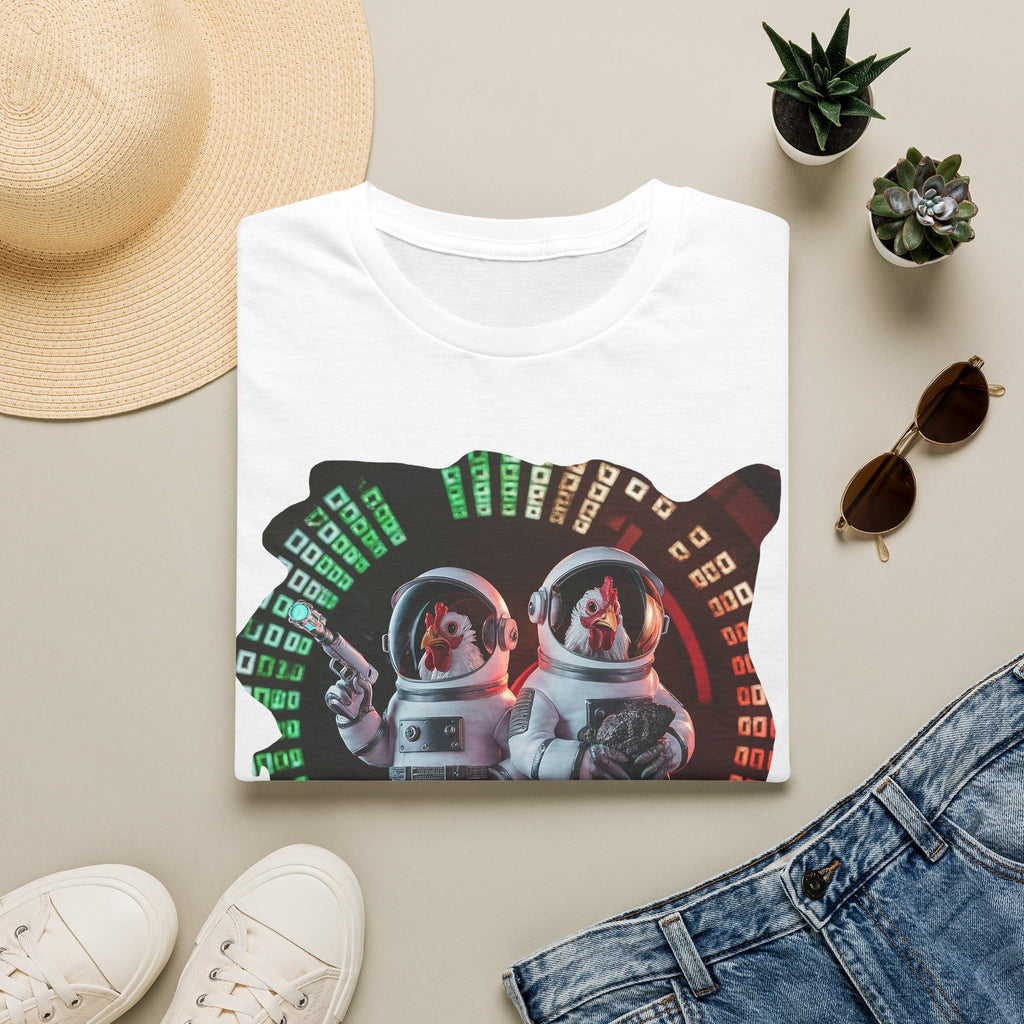 Astronaut Chickens Graphic Tee — Retro Space Vet Tech Chickens T‑Shirt