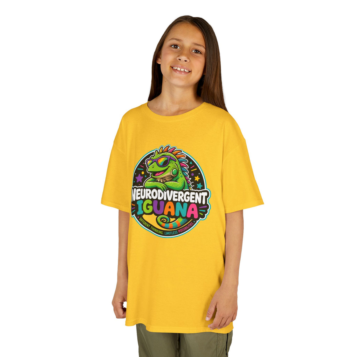 Kids T‑Shirt — "Neurodivergent Iguana" Colorful Pride Tee