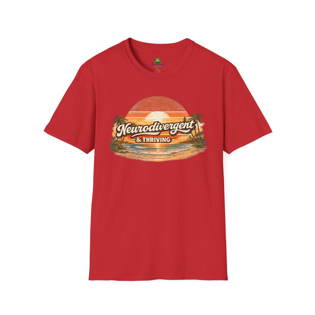 Neurodivergent & Thriving Tee — Retro Sunset Palm Graphic T-Shirt