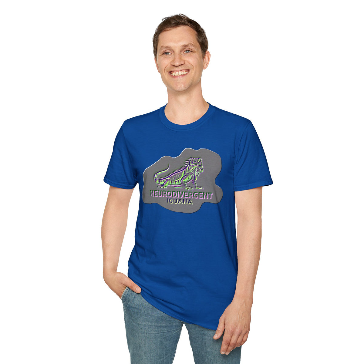 Neurodivergent Iguana Graphic T‑Shirt — Pride-Lit Earthtone Design